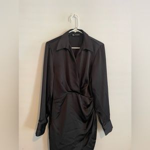 Zara short black dress, collared, long sleeve